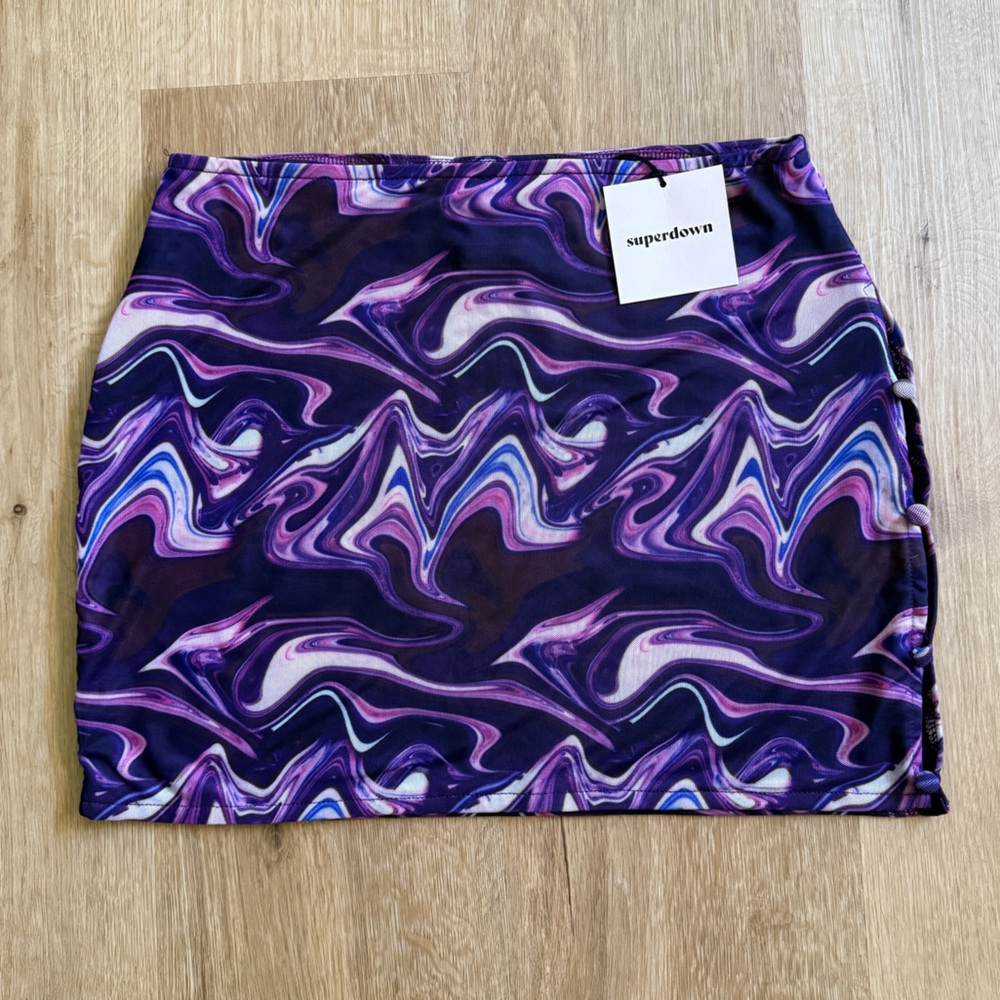 Superdown Purple and Pink Marble Swirl Skirt with Side Buttons
